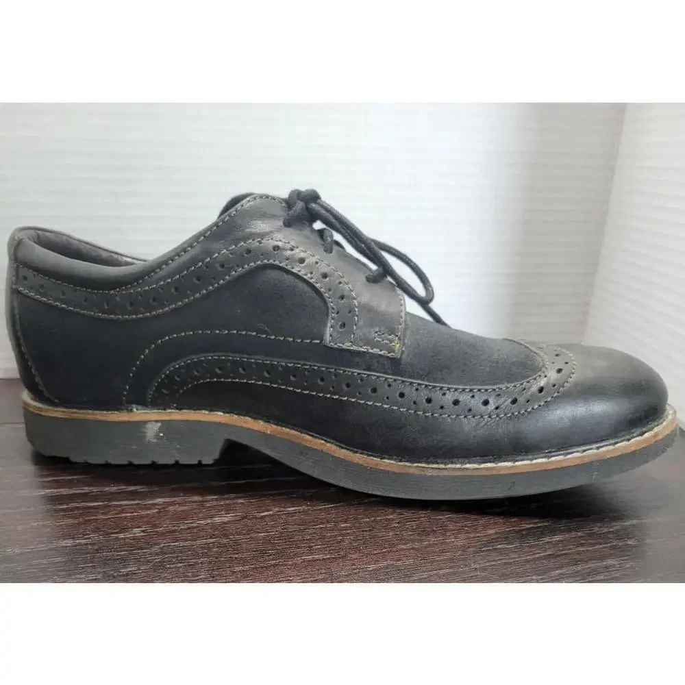 Abeo Wing Tip Oxford Dress Shoes Mens 8.5 Black Leather & Suede Lace Up